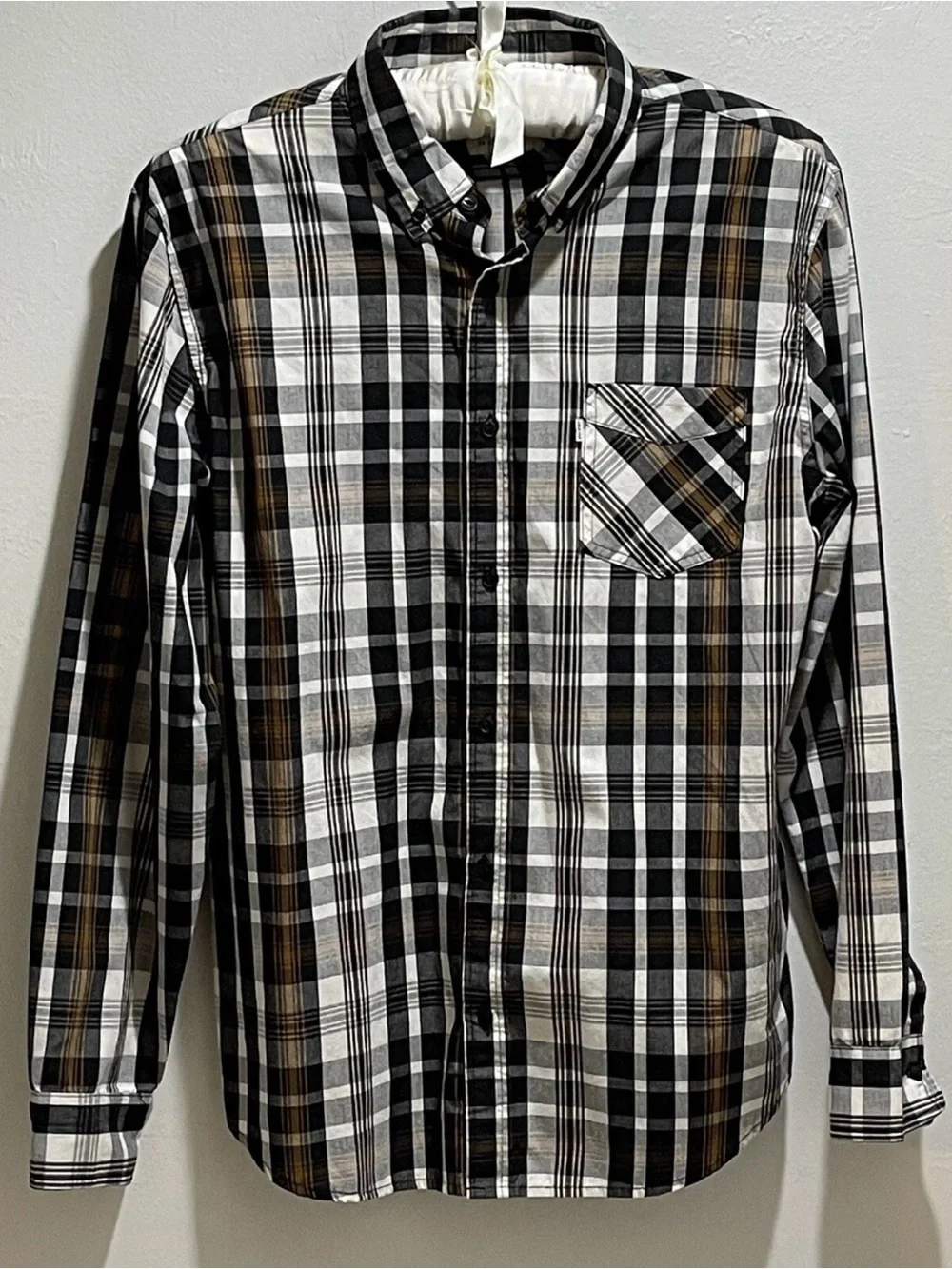 LEVI’S Men’s Black Multi Long Sleeve Plaid Button Up Shirt Pockets Size Large